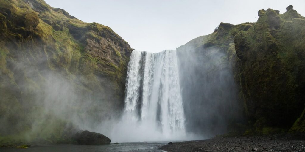Dramatic Waterfall Cascade in Iceland