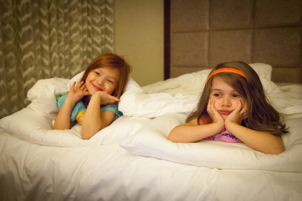 Cozy mornings together in hotel rooms
