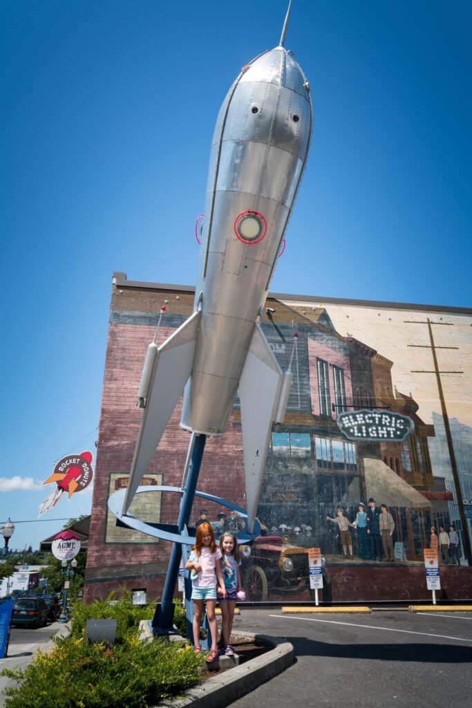 Viking replica monument at Rocket Coffee House in Ballard, Seattle, Washington.