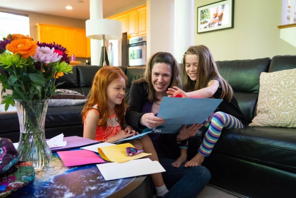 Gathering in the living room to enjoy a family moment.