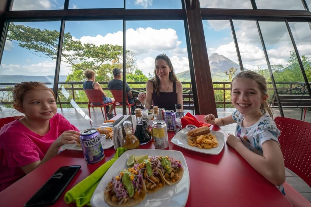Family lunch at a scenic tropical restaurant