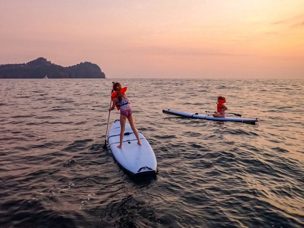 Sunset sup paddleboarding on the ocean