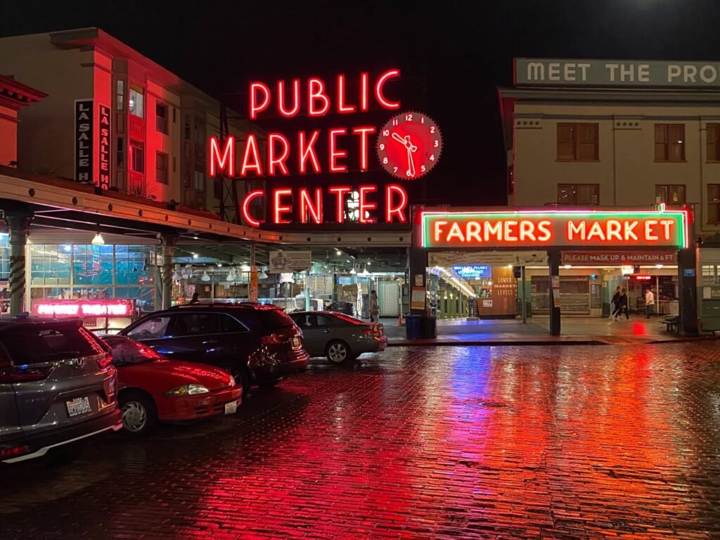 Rainy Night at Seattle's Public Market Center