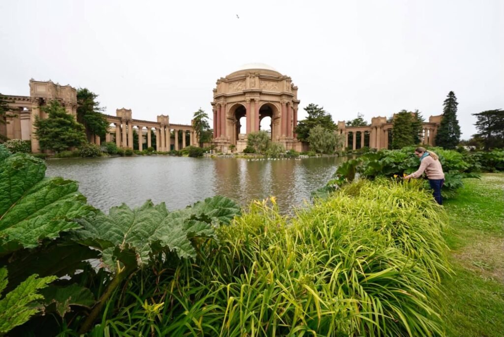 A series of photos from the Palace of Fine Arts in San Francisco, showing the lagoon and the rotunda from different angles.