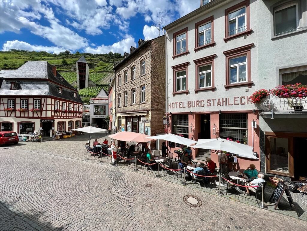 Scenes from a European travel photo blog featuring the Hotel Burg Stahléck in Coblenz.