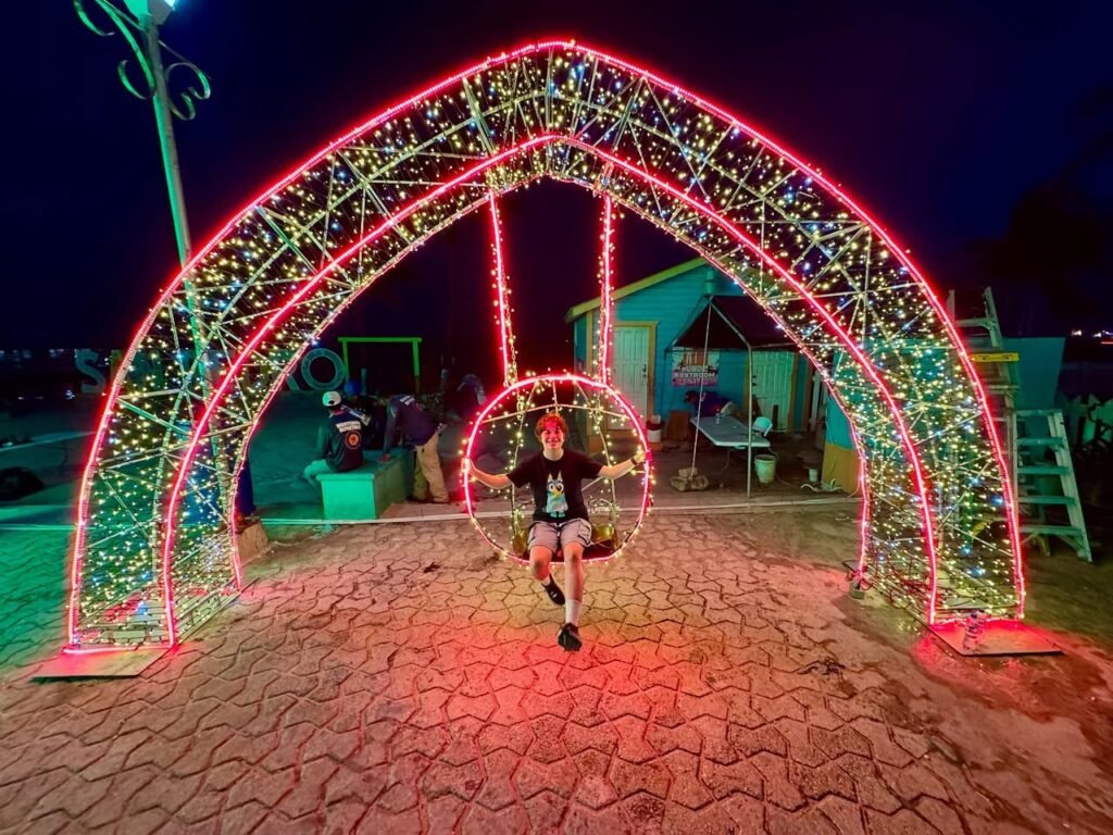 Festive Lighted Arches in Christmas Village at North Beach