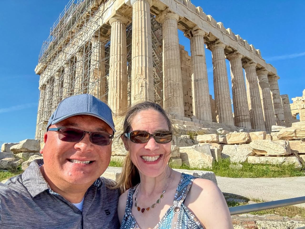 Athens & the Acropolis A couple takes a selfie at the historic Parthenon in Athens, Greece.