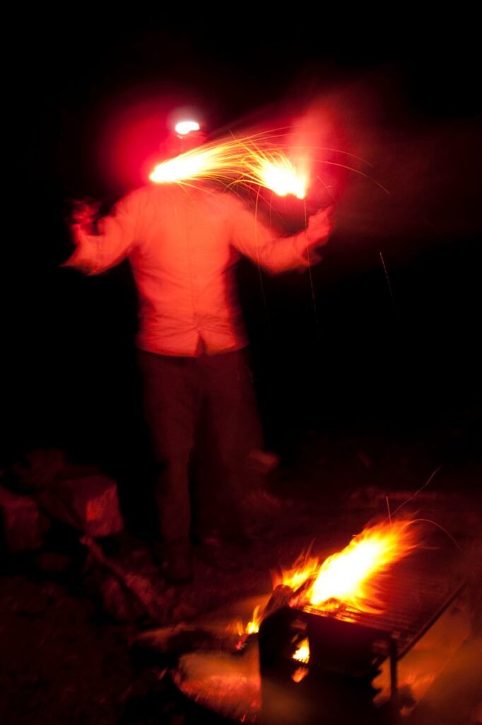 Midnight Flame Walk Around a Bonfire