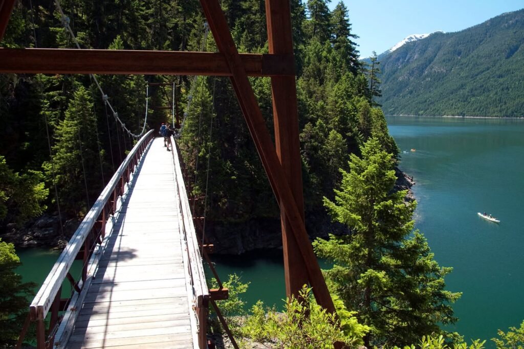 View from the suspension bridge over Alsea Bay at Cape Lookout