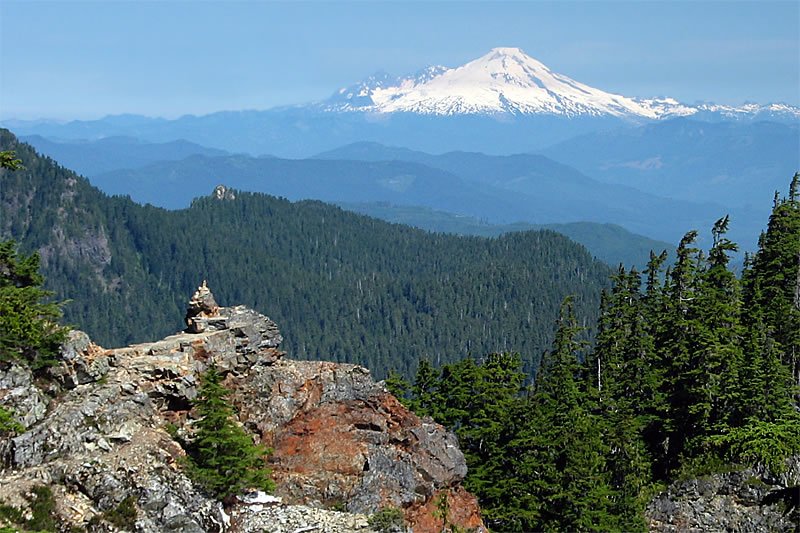 Snow-capped mountain peak, Pacific Northwest mountain landscape