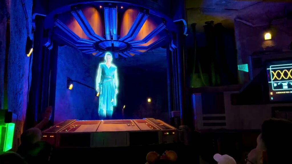 A glowing silhouette on a futuristic stage.